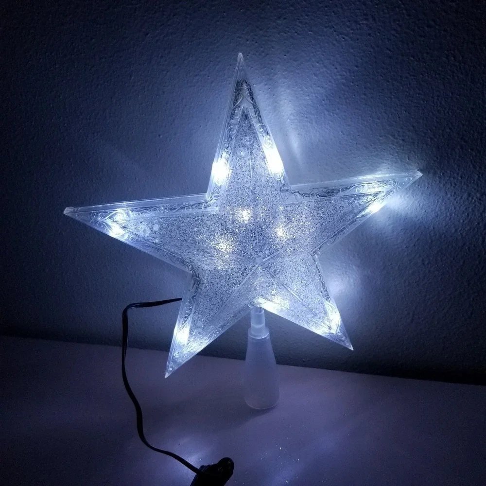 LED‎ Flickering Star Tree Topper Electric Christmas Holiday Home Decor WORKS